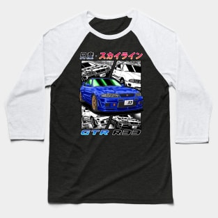 JDM Blue Nissan Skyline GT-R R33 Baseball T-Shirt